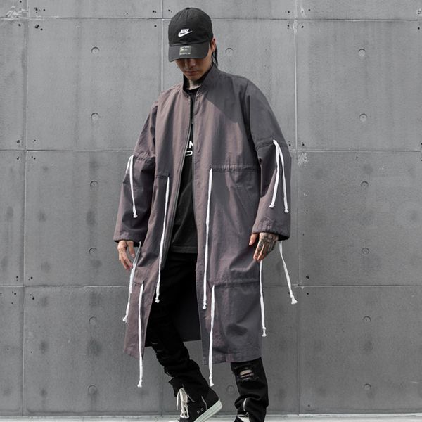 hip hop black grey long trench coat for men stand color loose autumn spring, Tan;black
hip hop black grey long trench coat for men stand color loose autumn spring, Tan;black