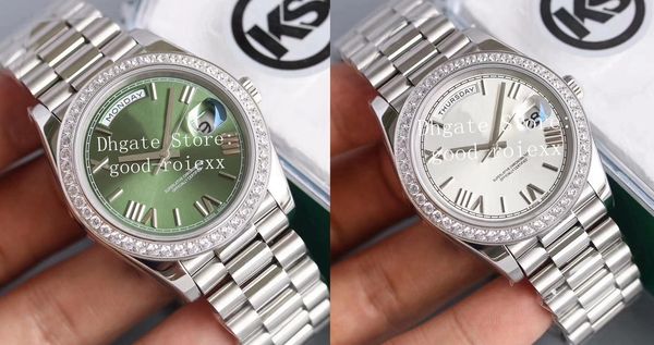 40mm mens watches silver green men automatic eta 2836 movement watch ks time day date 228349 rbr president diamond bezel steel wristwatches, Slivery;brown
40mm mens watches silver green men automatic eta 2836 movement watch ks time day date 228349 rbr president diamond bezel steel wristwatches, Slivery;brown