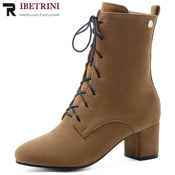 ribetrini women flock lace up med heel mid calf shoes women round toe classic brand boots fashion brand metal boots, Black
ribetrini women flock lace up med heel mid calf shoes women round toe classic brand boots fashion brand metal boots, Black