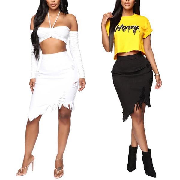 women's bag hip skirt summer fashion wild hole tassel denim skirt with irregular hem solid color hole high waist ladies skirts, Black
women's bag hip skirt summer fashion wild hole tassel denim skirt with irregular hem solid color hole high waist ladies skirts, Black
