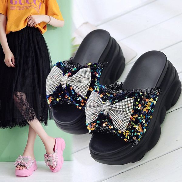 crystal bowknot lace paillette sandals platform shoes women creepers open toe slippers sweet girls bling muffins sandalias mujer, Black
crystal bowknot lace paillette sandals platform shoes women creepers open toe slippers sweet girls bling muffins sandalias mujer, Black