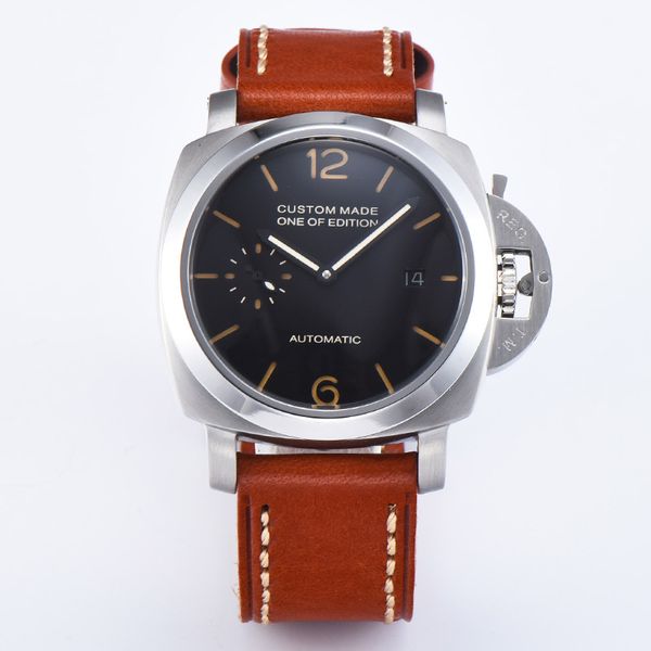 42mm men's automatic mechanical watch sandwich dial luminous date leather strap seagull movement men's watch, Slivery;brown
42mm men's automatic mechanical watch sandwich dial luminous date leather strap seagull movement men's watch, Slivery;brown