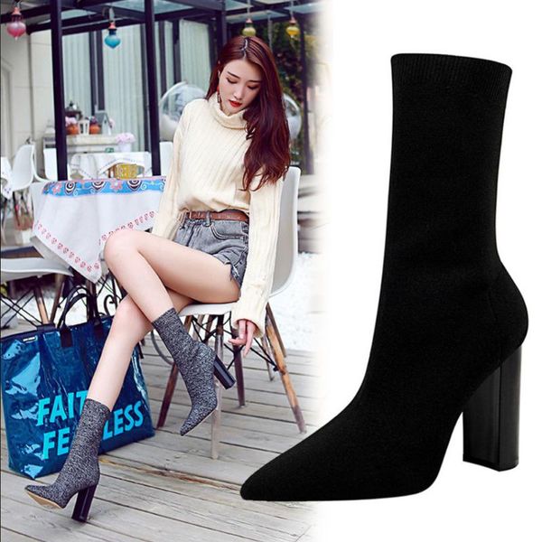 autumn and winter fashion new simple pointed high heels women boots nightclub plush elastic short boots zapatos de mujer, Black
autumn and winter fashion new simple pointed high heels women boots nightclub plush elastic short boots zapatos de mujer, Black