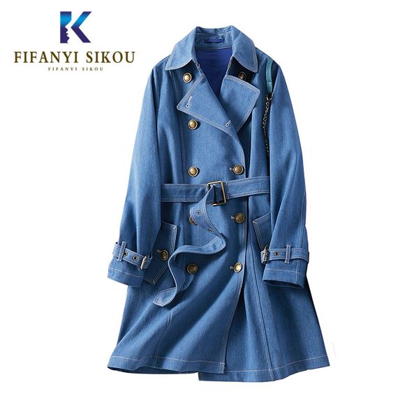 light blue denim trench coat women double breasted belt fashion long trench coat ladies business outerwear 2020 new, Tan;black
light blue denim trench coat women double breasted belt fashion long trench coat ladies business outerwear 2020 new, Tan;black