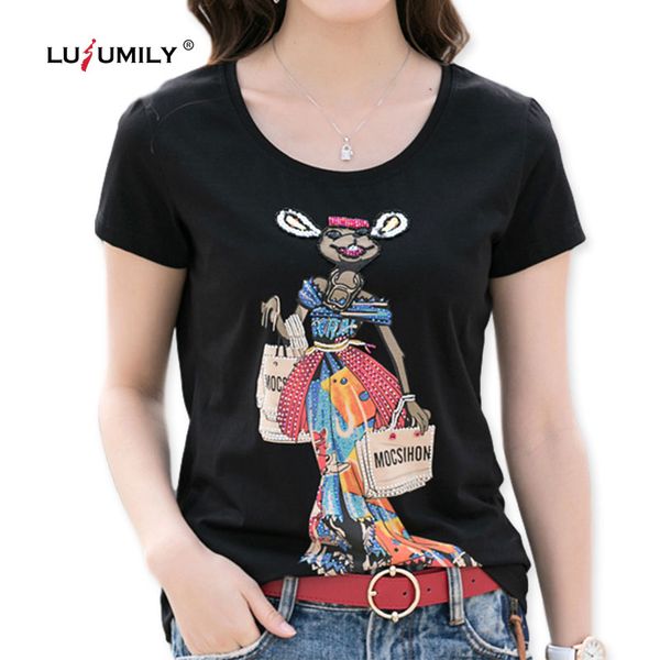 women's t-shirt lusumily cartoon kangaroo t-shirts for women diamonds sequins print black girls tee shirt femme cotton t streetwear, White
women's t-shirt lusumily cartoon kangaroo t-shirts for women diamonds sequins print black girls tee shirt femme cotton t streetwear, White