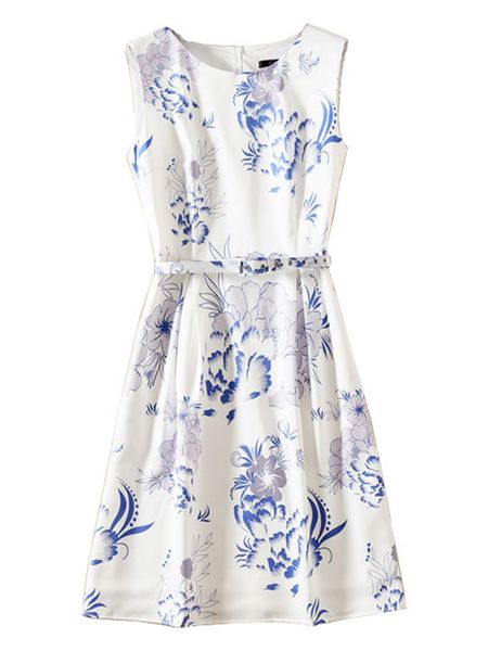 blue and white porcelain flower print women a-line dress sleeveless with belt dresses, White;black
blue and white porcelain flower print women a-line dress sleeveless with belt dresses, White;black