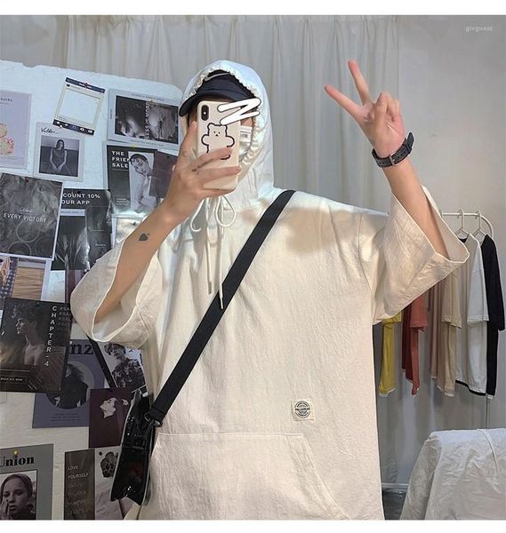 regular length half sleeve hooded tees solid color summer mens with drawstring mens designer tshirts, White;black
regular length half sleeve hooded tees solid color summer mens with drawstring mens designer tshirts, White;black