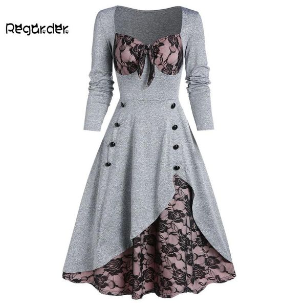 casual dresses fashion women plus size long sleeved party dress flower lace insert mock button bowknot vintage vestidos costumes#g3, Black;gray
casual dresses fashion women plus size long sleeved party dress flower lace insert mock button bowknot vintage vestidos costumes#g3, Black;gray