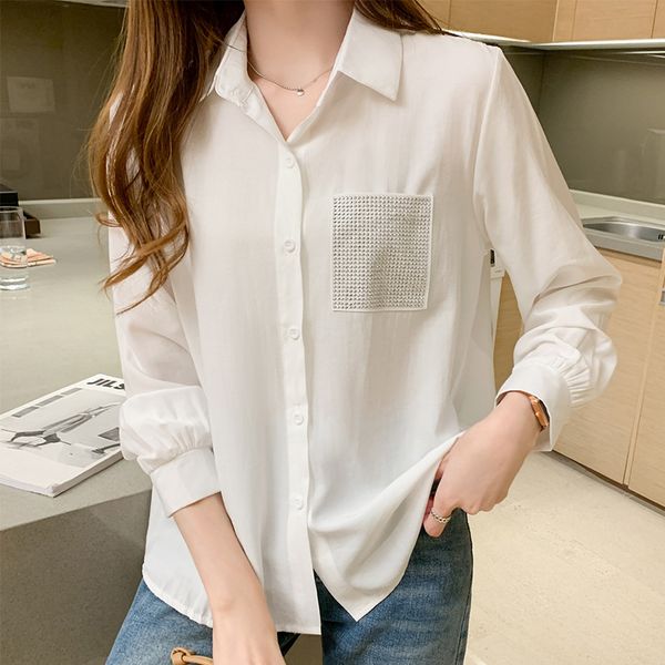 women's blouses & shirts 2021 arrival women solid beading pockets chiffon blouse office lady elegance long sleeve white korean style t
women's blouses & shirts 2021 arrival women solid beading pockets chiffon blouse office lady elegance long sleeve white korean style t