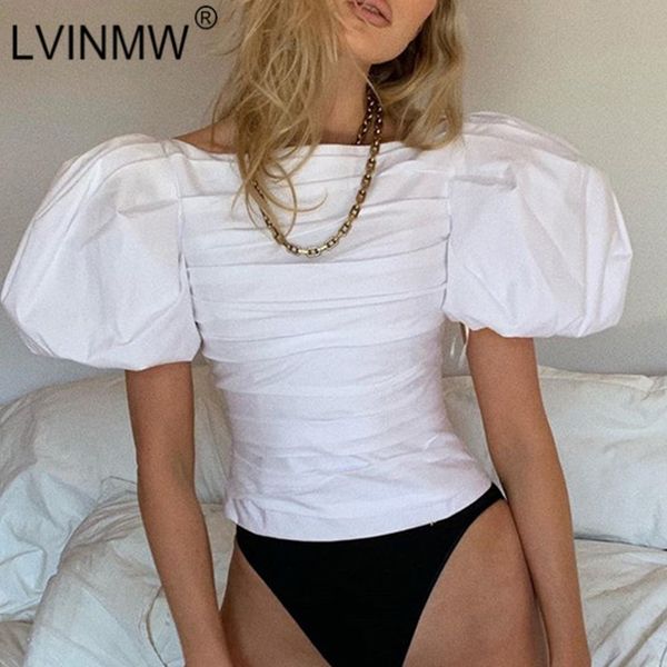 women's t-shirt lvinmw lantern sleeve slash neck pleated white 2021 summer women vintage minimalist slim skinny fashion tshirt stre
women's t-shirt lvinmw lantern sleeve slash neck pleated white 2021 summer women vintage minimalist slim skinny fashion tshirt stre