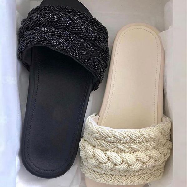 new pearls lambskin mule slides women designer rubber slide sandal summer flip flops beach causal slipper with box us5-11, Black
new pearls lambskin mule slides women designer rubber slide sandal summer flip flops beach causal slipper with box us5-11, Black