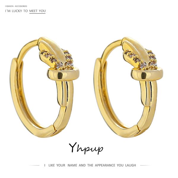 hoop & huggie yhpup simple design earrings for women charm gold metal jewelry minimalist round hollow copper gala gift 2021, Golden;silver