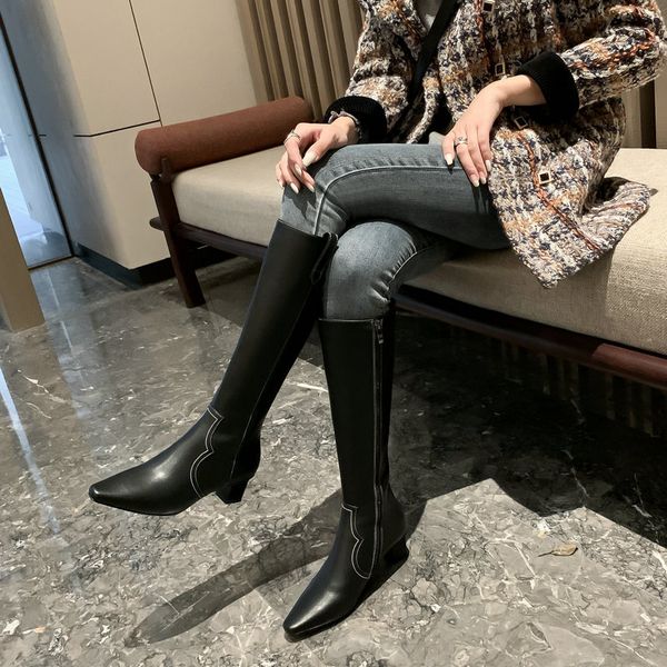 genuine leather knee high boots classic design side zipper pointed toe shoes women high heels wedding shoes woman, Black
genuine leather knee high boots classic design side zipper pointed toe shoes women high heels wedding shoes woman, Black