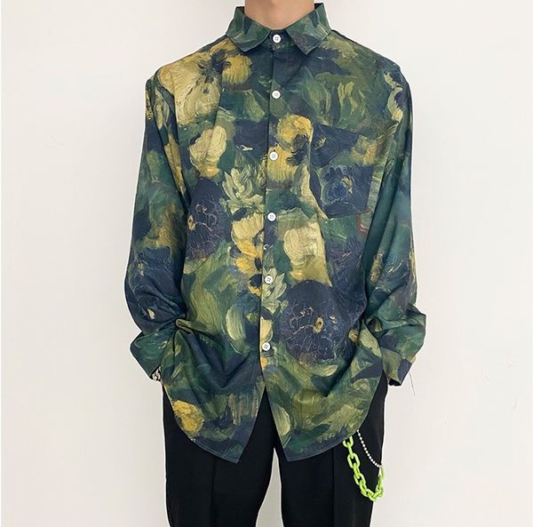 autumn new style niche oil painting design full print shirt men loose oversize couple shirt trend, White;black
autumn new style niche oil painting design full print shirt men loose oversize couple shirt trend, White;black