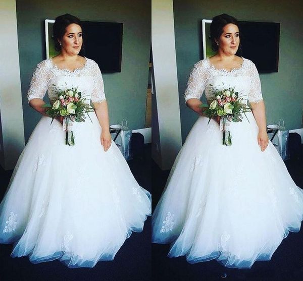 white plus size bridal gowns jewel neckline half sleeves a-line wedding dresses lace tulle back zipper floor-length custom weddi
white plus size bridal gowns jewel neckline half sleeves a-line wedding dresses lace tulle back zipper floor-length custom weddi