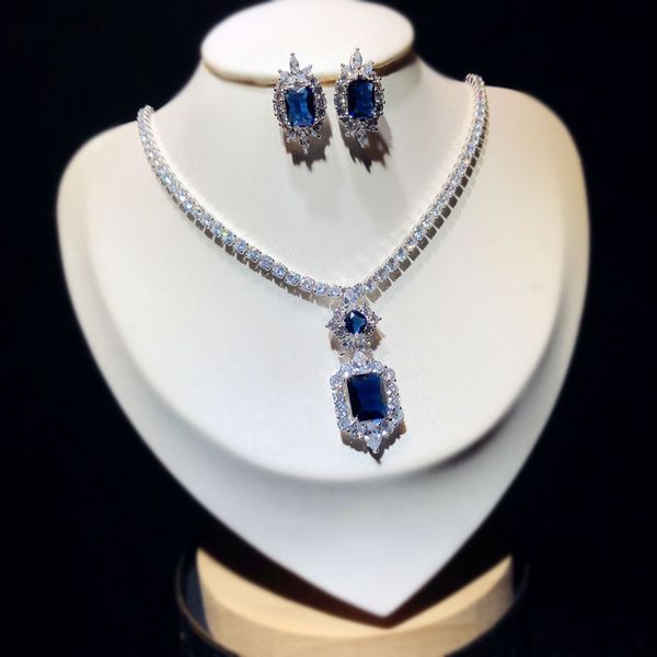 fashion wedding necklace earrings accessories blue cubic zirconia bridal women's earring jewelry set, Silver
fashion wedding necklace earrings accessories blue cubic zirconia bridal women's earring jewelry set, Silver
