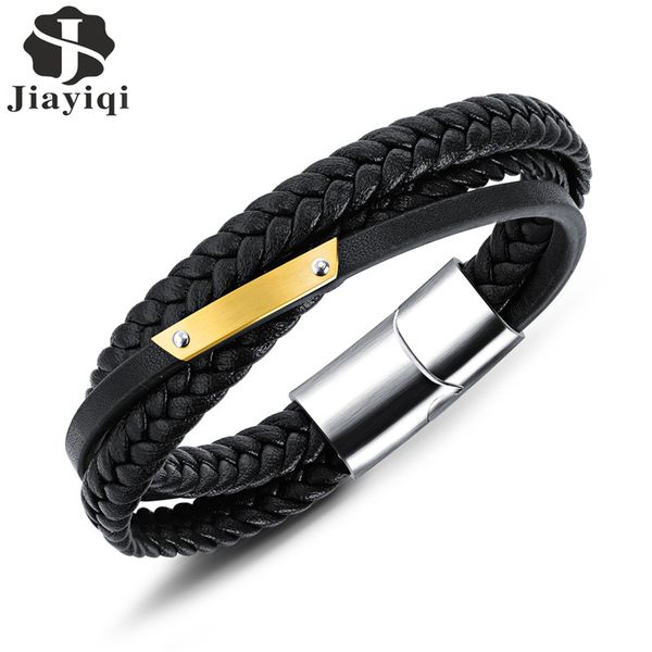 jiayiqi fashion men jewelry black braided rope chain genuine leather bracelet stainless steel bangles 3 layers punk gifts, Red;blue
jiayiqi fashion men jewelry black braided rope chain genuine leather bracelet stainless steel bangles 3 layers punk gifts, Red;blue