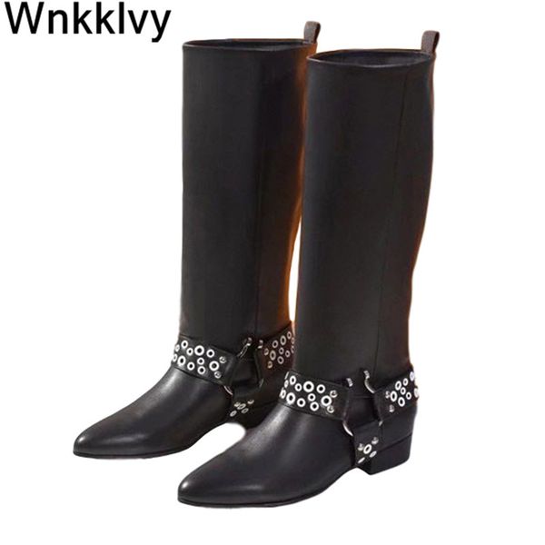 chunky high heel knee high boots women pointed toe leather metal studded buckled punk style knight long boots female 2020, Black
chunky high heel knee high boots women pointed toe leather metal studded buckled punk style knight long boots female 2020, Black