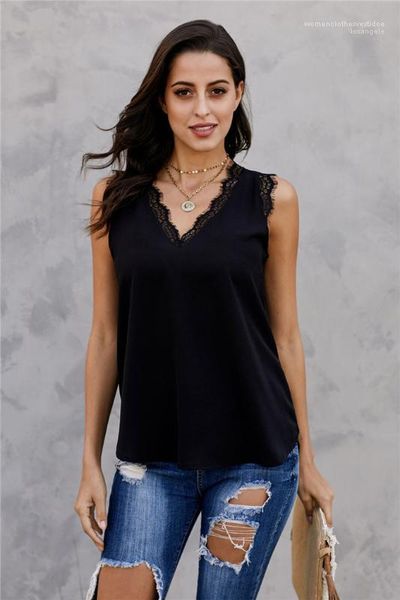 solid color sleeveless v neck famale womens summer designer loose casual t shirt fashion lace, White
solid color sleeveless v neck famale womens summer designer loose casual t shirt fashion lace, White