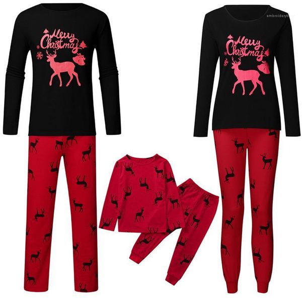 designer printed o neck suits winter family pajama sets christmas family sleepwear, Black;red 
designer printed o neck suits winter family pajama sets christmas family sleepwear, Black;red