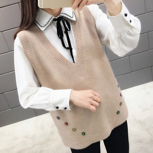 women's new knitted vest korean version loose v-neck waistcoat back lace sling sweater women, Black;white
women's new knitted vest korean version loose v-neck waistcoat back lace sling sweater women, Black;white