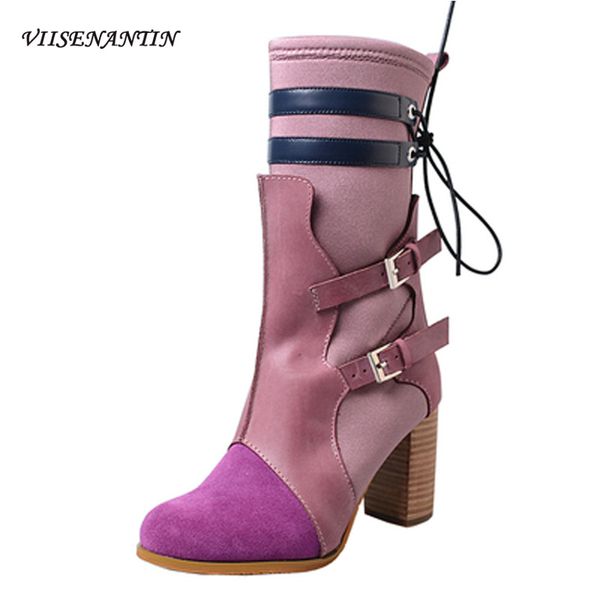 belt buckle thick high heels color matching stretch cloth stovepipe socks boots mid-tube boots for women, Black
belt buckle thick high heels color matching stretch cloth stovepipe socks boots mid-tube boots for women, Black