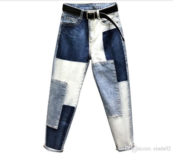 slightly elastic jeans mujer patchwork pants women large size denim patch harlan cuff pencil femme woman, Blue
slightly elastic jeans mujer patchwork pants women large size denim patch harlan cuff pencil femme woman, Blue