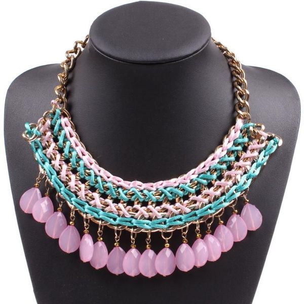 fashion new design gold color chain rope braided chunky statement bead teardrop necklace pendant jewelry for women, Silver
fashion new design gold color chain rope braided chunky statement bead teardrop necklace pendant jewelry for women, Silver