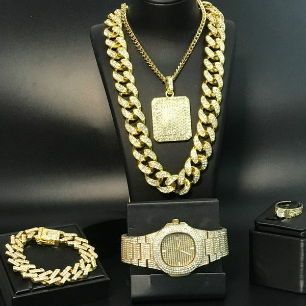 luxury gold silver color men watch & necklace & pendant & bracelet ring combo set ice out cuban necklace chain hip hop for men, Slivery;golden
luxury gold silver color men watch & necklace & pendant & bracelet ring combo set ice out cuban necklace chain hip hop for men, Slivery;golden