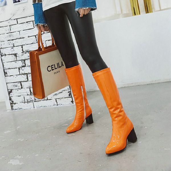 boots brand knee high booties patent leather shinny block heels female stretch women thigh square heel botas, Black
boots brand knee high booties patent leather shinny block heels female stretch women thigh square heel botas, Black