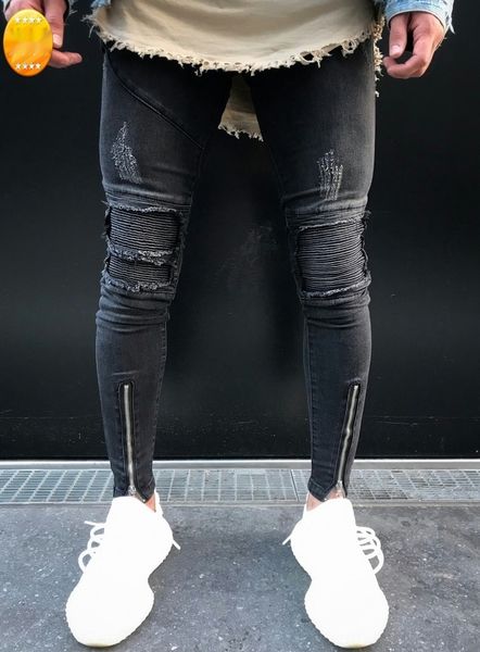 new men's and locomotive jeans jeans gray snowflake hole locomotive pleated pants trendy men's bx5pm, Blue