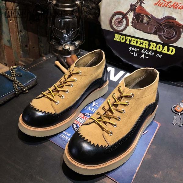 harajuku vintage round toe platform work shoe designer cowhide mens dress shoes 2020 splice genuine leather carving brogue shoes, Black
harajuku vintage round toe platform work shoe designer cowhide mens dress shoes 2020 splice genuine leather carving brogue shoes, Black