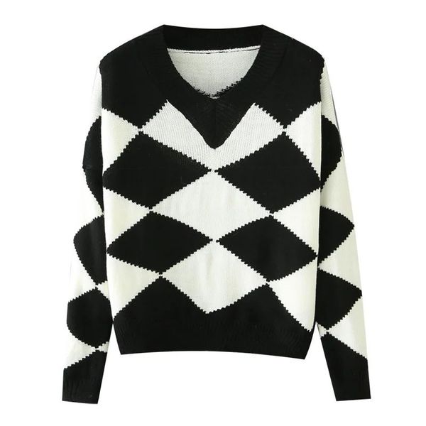 women's sweaters 2021 autumn winter women knit sweater o-neck black white argyle fashion pullover casual femme vetement ropa mujer, White;black
women's sweaters 2021 autumn winter women knit sweater o-neck black white argyle fashion pullover casual femme vetement ropa mujer, White;black