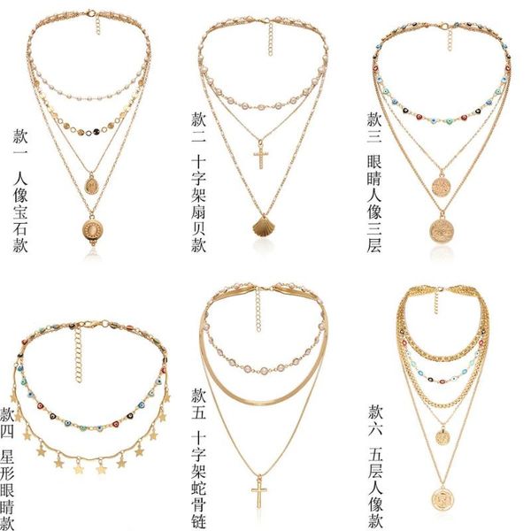 fashion necklace set for ladies pearl scallop cross necklace creative eyes geometric detangler stainless steel, Silver
fashion necklace set for ladies pearl scallop cross necklace creative eyes geometric detangler stainless steel, Silver