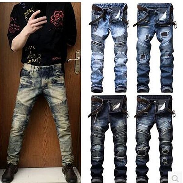 men jeans brand frayed destroyed slim retro cowboy motorcycle slacks snowflake spot coating pure cotton pants for large size, Blue
men jeans brand frayed destroyed slim retro cowboy motorcycle slacks snowflake spot coating pure cotton pants for large size, Blue