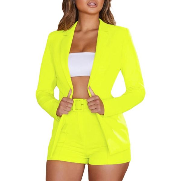 2 pcs women solid color suits, long sleeve lapel cardigan pocket short adjustable waist belt, Gray
2 pcs women solid color suits, long sleeve lapel cardigan pocket short adjustable waist belt, Gray