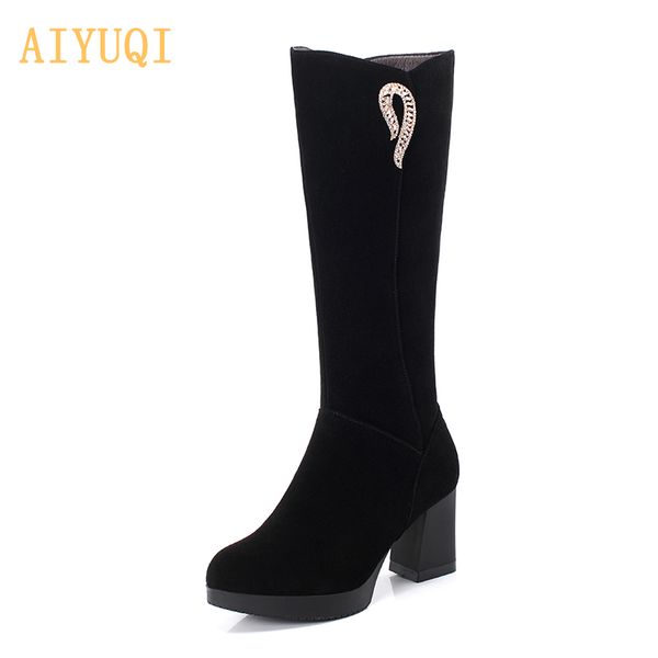 aiyuqi women winter boots genuine leather suede boots women high footwear platform high heel long, Black
aiyuqi women winter boots genuine leather suede boots women high footwear platform high heel long, Black