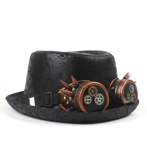 steampunk porkpie hats for mem 100% leather pork pie hat dad flat fedora cosplay boater hat with steam punk glasses, Blue;gray
steampunk porkpie hats for mem 100% leather pork pie hat dad flat fedora cosplay boater hat with steam punk glasses, Blue;gray