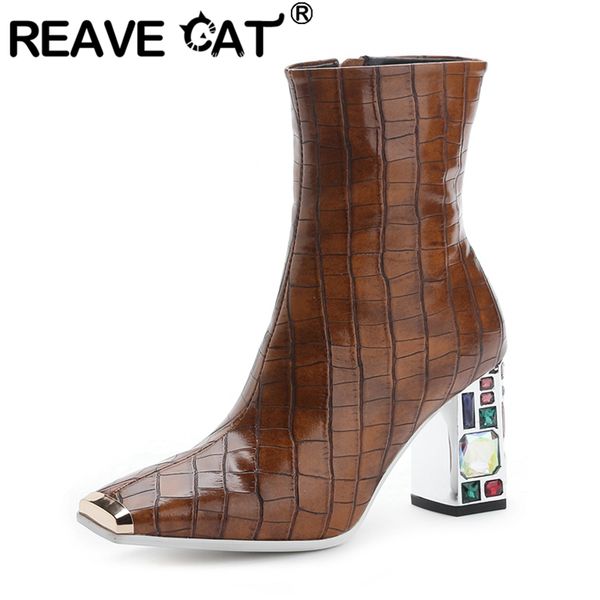 reave cat 2020 ladies mid calf boots metal square toe strange heels zipper rhinestone stone patter big size 34-48 leisure a3095, Black
reave cat 2020 ladies mid calf boots metal square toe strange heels zipper rhinestone stone patter big size 34-48 leisure a3095, Black