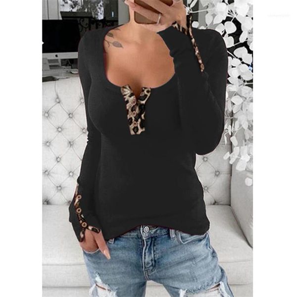 casual female clothing autumn womens designer tshirts leopard printed long sleeve scoop neck button decoration, White
casual female clothing autumn womens designer tshirts leopard printed long sleeve scoop neck button decoration, White