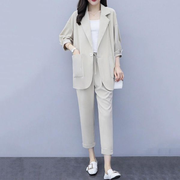 women's two piece pants autumn office ladies sets fashion casual women blazer suits plain one button korean style, White
women's two piece pants autumn office ladies sets fashion casual women blazer suits plain one button korean style, White