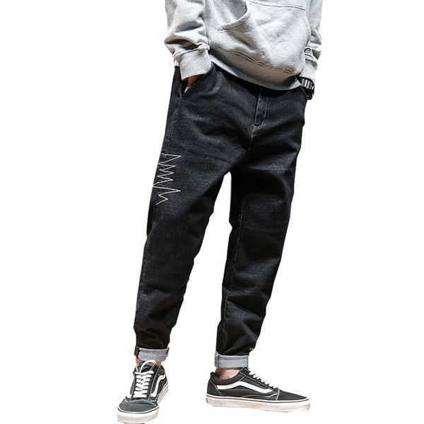 jeans mens black denim jeans hip- harem pants for man slim bottom loose fit casual pants, Blue 
jeans mens black denim jeans hip- harem pants for man slim bottom loose fit casual pants, Blue