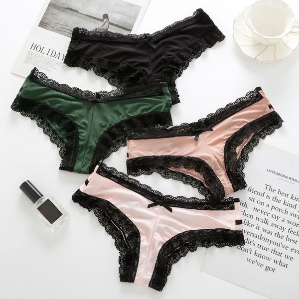 new women lace stitching panties low waist cotton crotch briefs underwear silkly comfort bow twist panties, Black;pink
new women lace stitching panties low waist cotton crotch briefs underwear silkly comfort bow twist panties, Black;pink