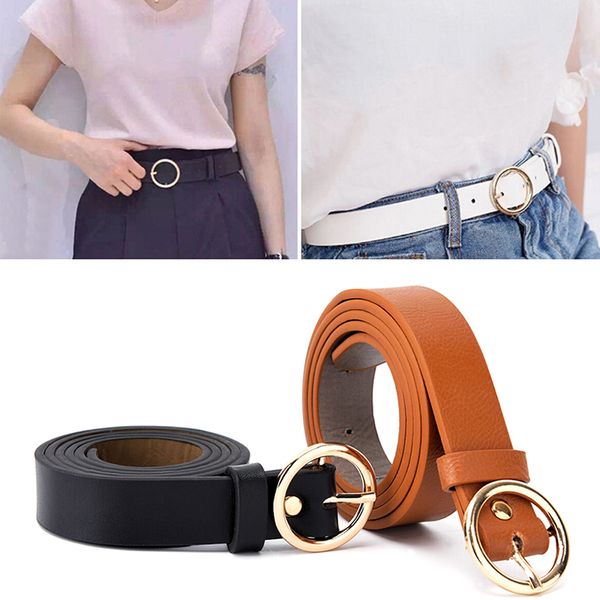 new women belt fashion boho lady vintage metal leather round buckle waist belt waistband all-match, Black;brown
new women belt fashion boho lady vintage metal leather round buckle waist belt waistband all-match, Black;brown