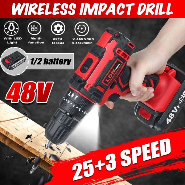 cordless electric impact drill screwdriver 48v rechargeable 25+3 torque dual speed power tools with 2 battery
cordless electric impact drill screwdriver 48v rechargeable 25+3 torque dual speed power tools with 2 battery