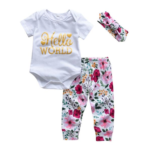 3 pcs infant toddler baby girl clothing set fashion hello world short sleeve romper+casual floral pants+headband newborn clothes y200803, White
3 pcs infant toddler baby girl clothing set fashion hello world short sleeve romper+casual floral pants+headband newborn clothes y200803, White