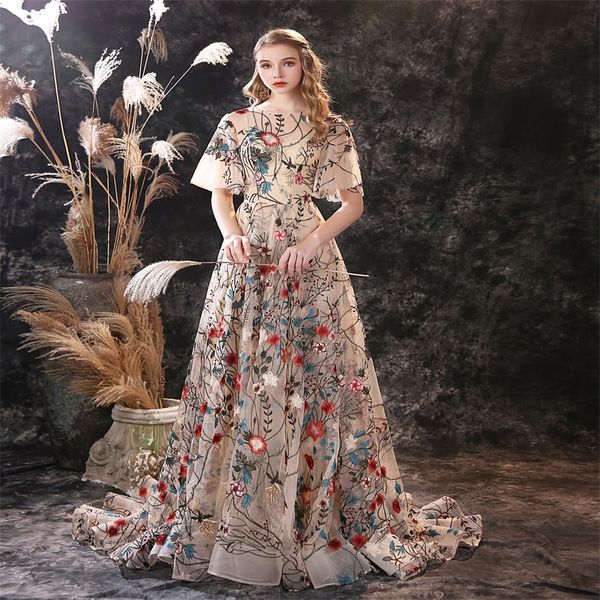 floral evening dresses embroidery 3/4 long sleeves ruched ruffles sweep train formal prom dress custom made chic a-line party dress, Black;red
floral evening dresses embroidery 3/4 long sleeves ruched ruffles sweep train formal prom dress custom made chic a-line party dress, Black;red
