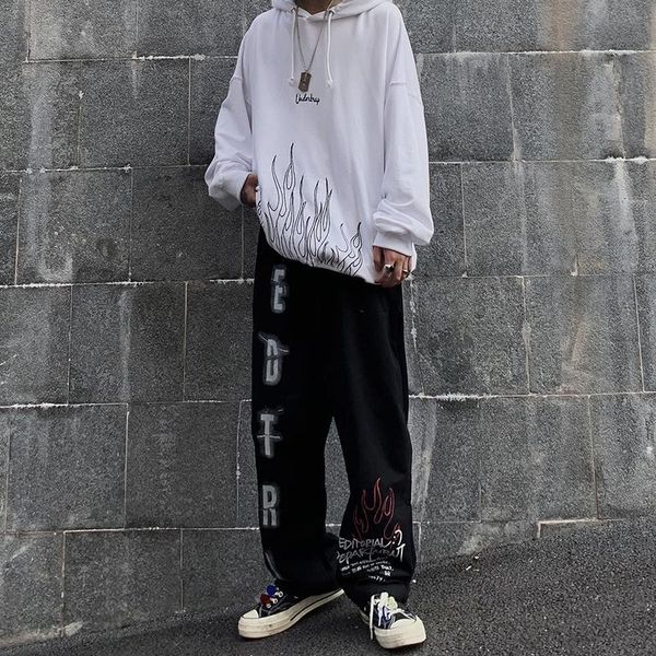 men's dark funeral european and american high street ins loose straight wide leg pants hip-hop printed casual trousers, Black
men's dark funeral european and american high street ins loose straight wide leg pants hip-hop printed casual trousers, Black