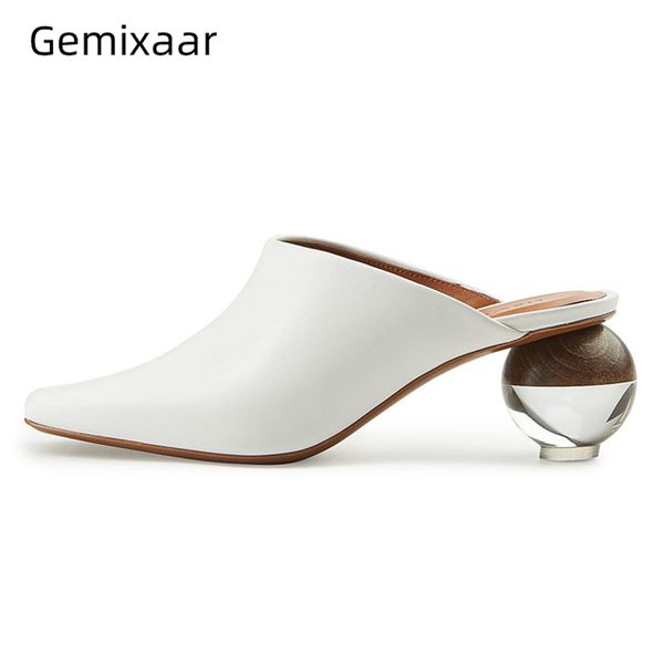 white genuine leather strange heel shoes woman clear crystal ball heel little square toe slip-on runway slippers women, Black
white genuine leather strange heel shoes woman clear crystal ball heel little square toe slip-on runway slippers women, Black