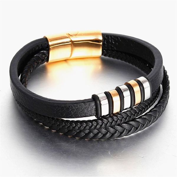 3 layers black gold punk style design genuine leather bracelet for men steel magnetic button birthday gift male bracelets
3 layers black gold punk style design genuine leather bracelet for men steel magnetic button birthday gift male bracelets